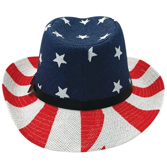 Patriotic Red White & Blue American Flag Cowboy Hat Western Line Dance - Picture 4 of 5